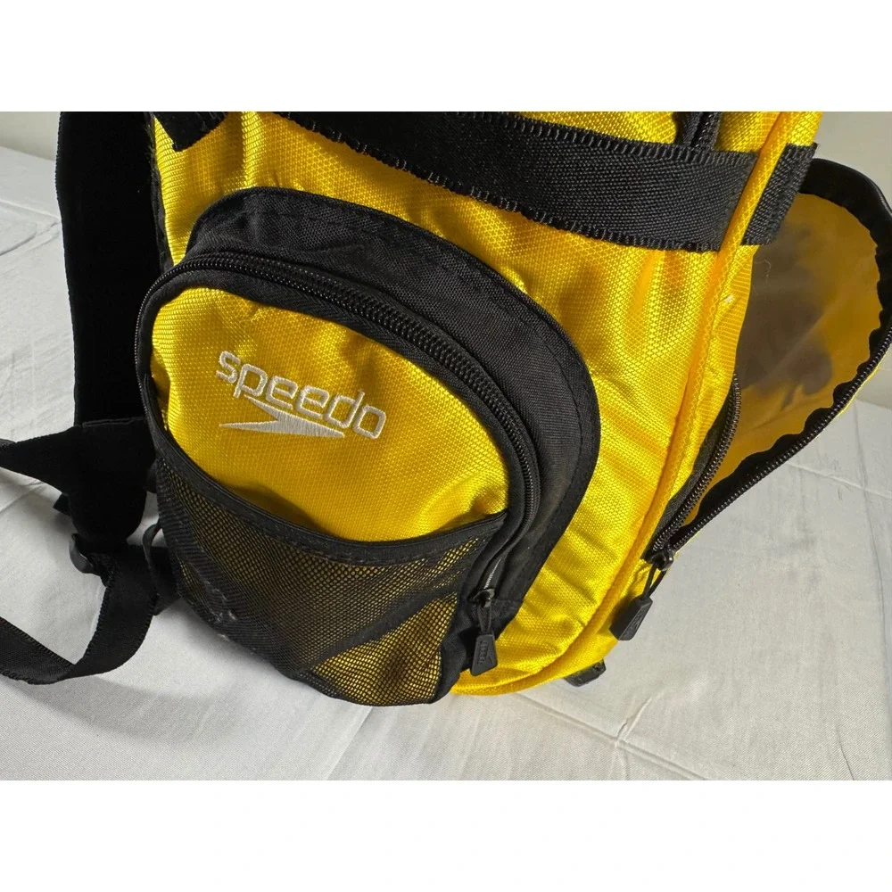 Speedo Team Stereo Swim Backpack Yellow Black Athletic Training Gear Bag
